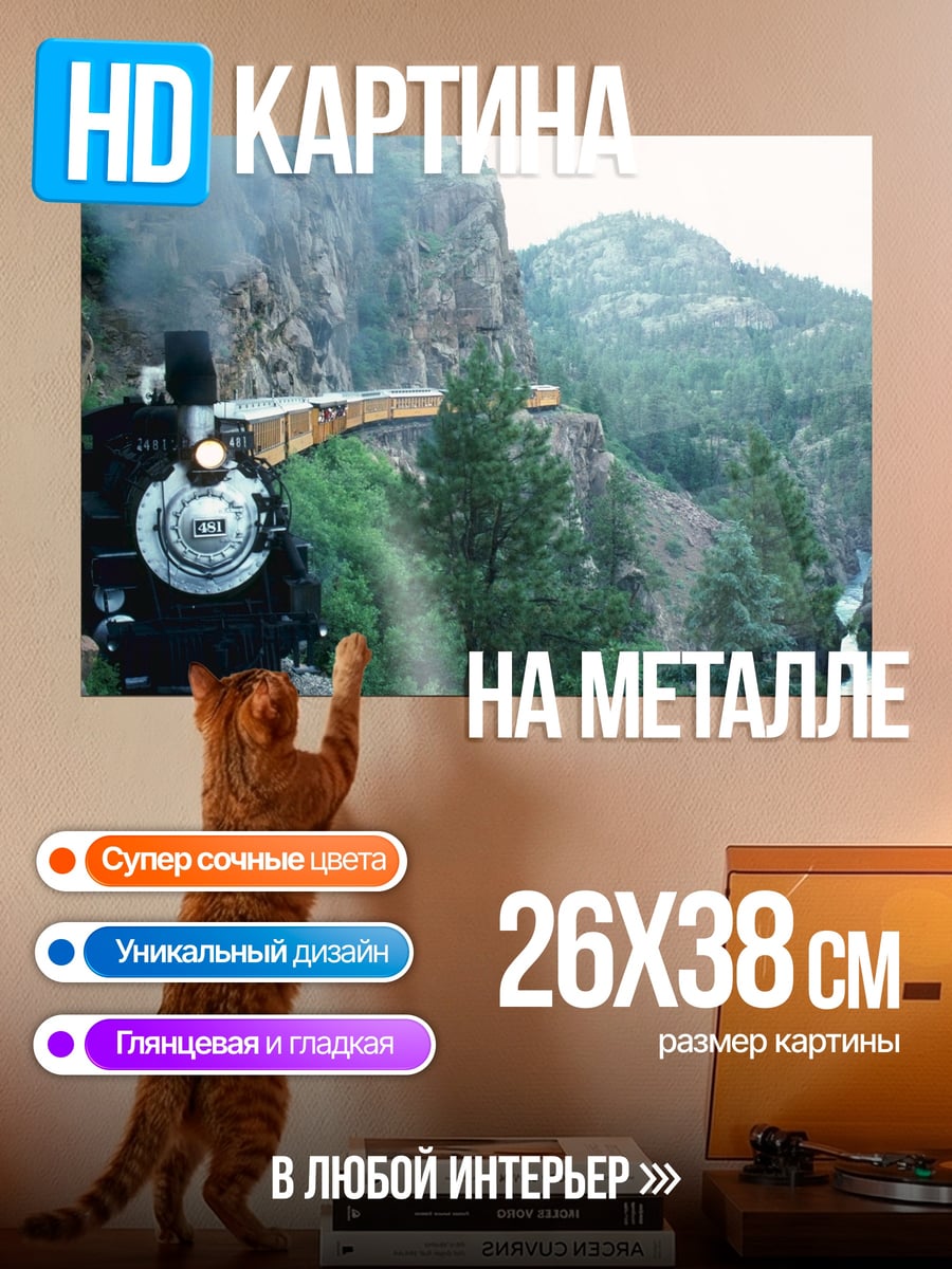 Картина на металле Поезд в горах