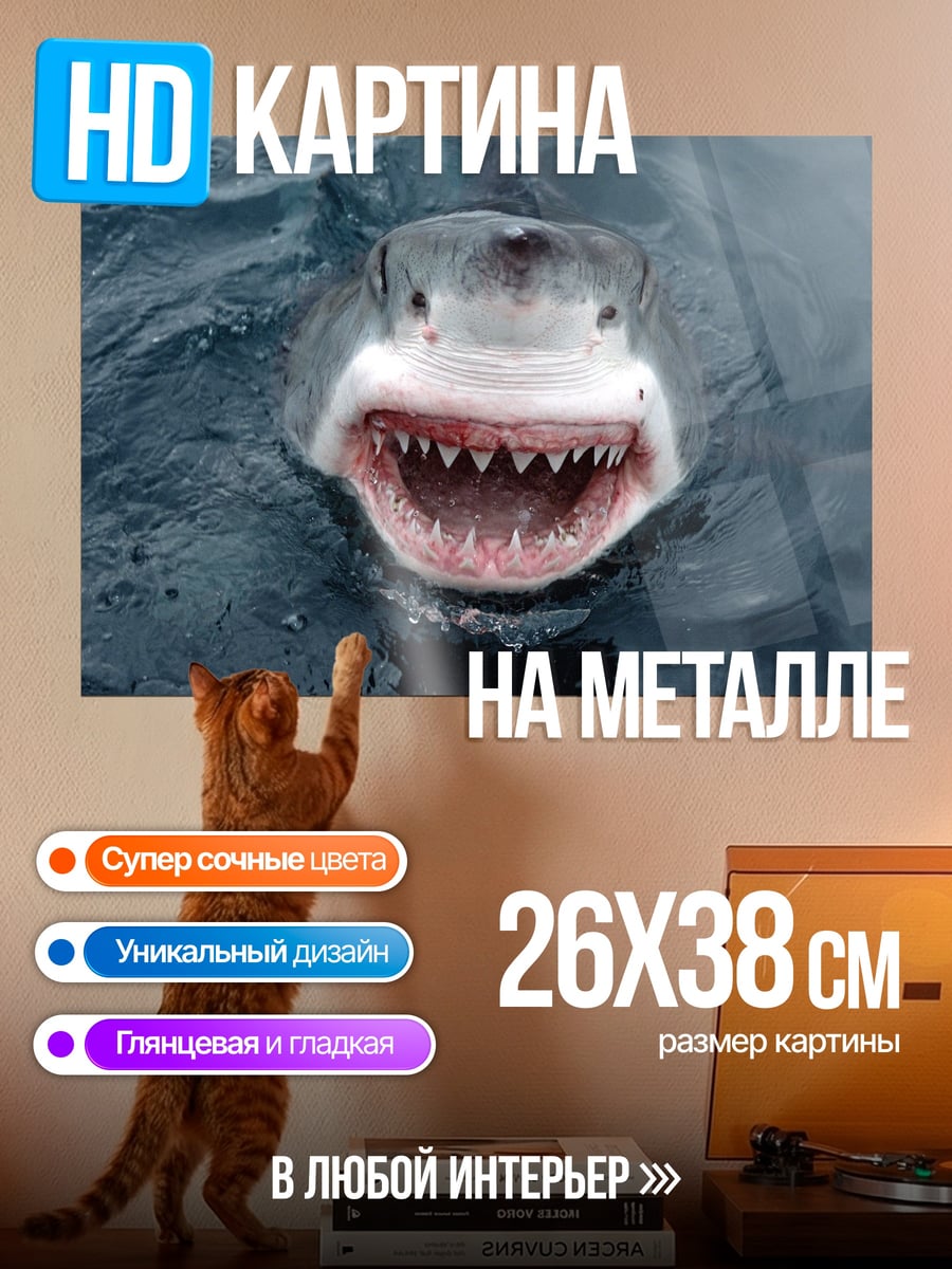Картина на металле акула в воде