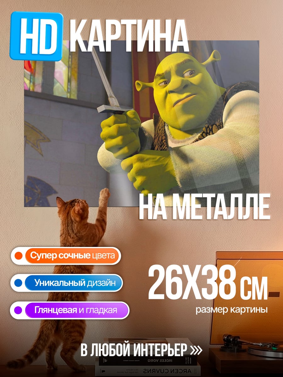 Картина на металле Шрек с мечом