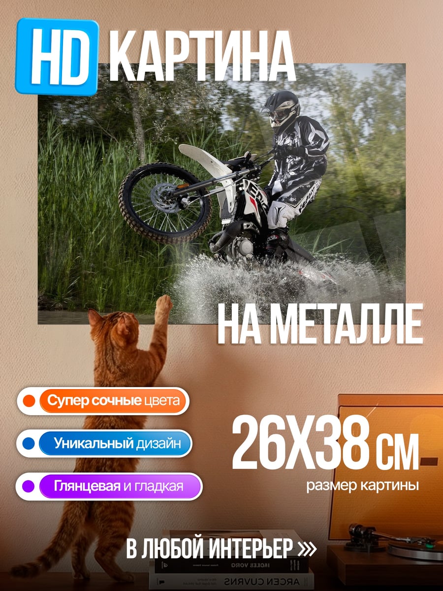 Картина на металле Мотоциклист в воде