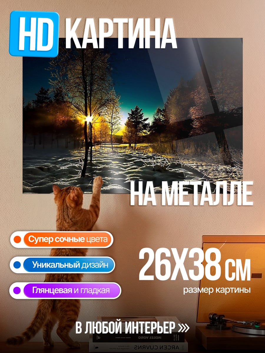 Картина на металле Зимний лес на закате