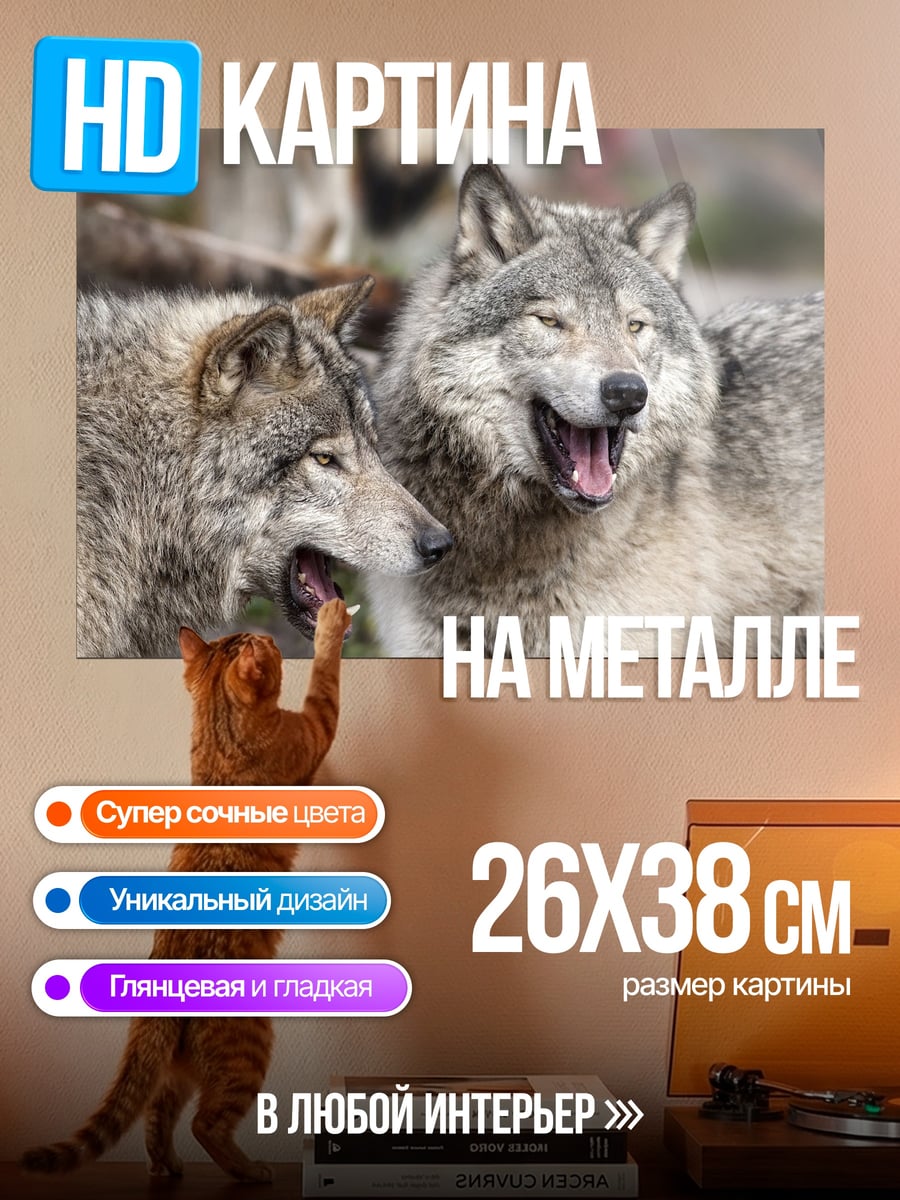 Картина на металле Два волка