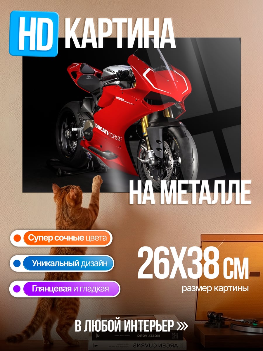 Картина на металле Красный мотоцикл