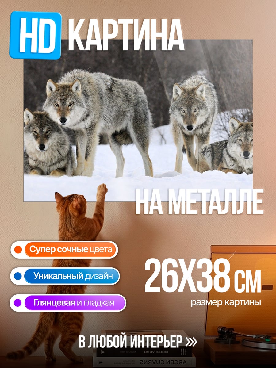 Картина на металле Стая волков зима