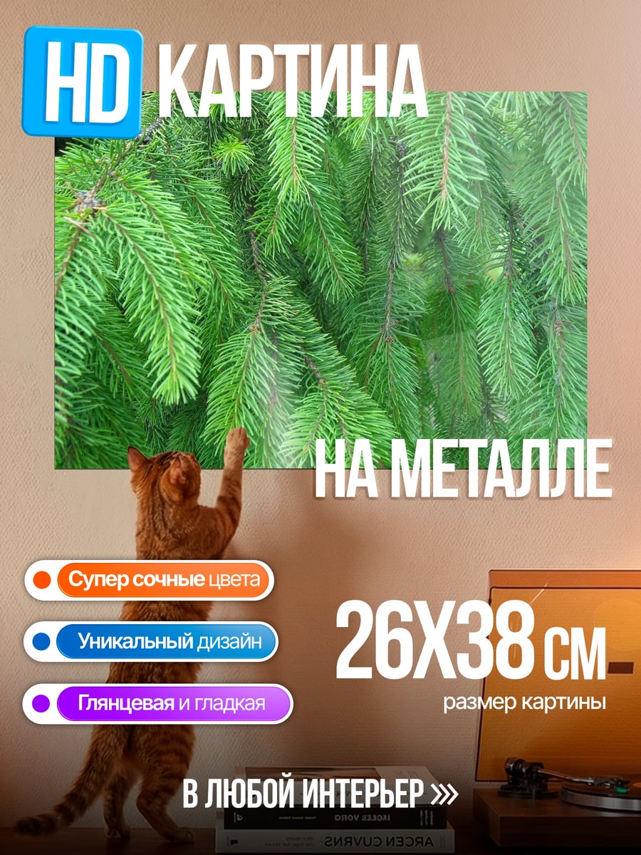 Картина на металле Еловые ветки зеленые