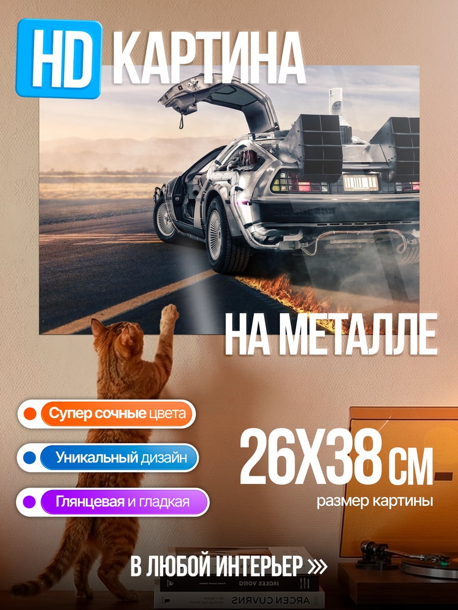 Картина на металле Машина времени DeLorean