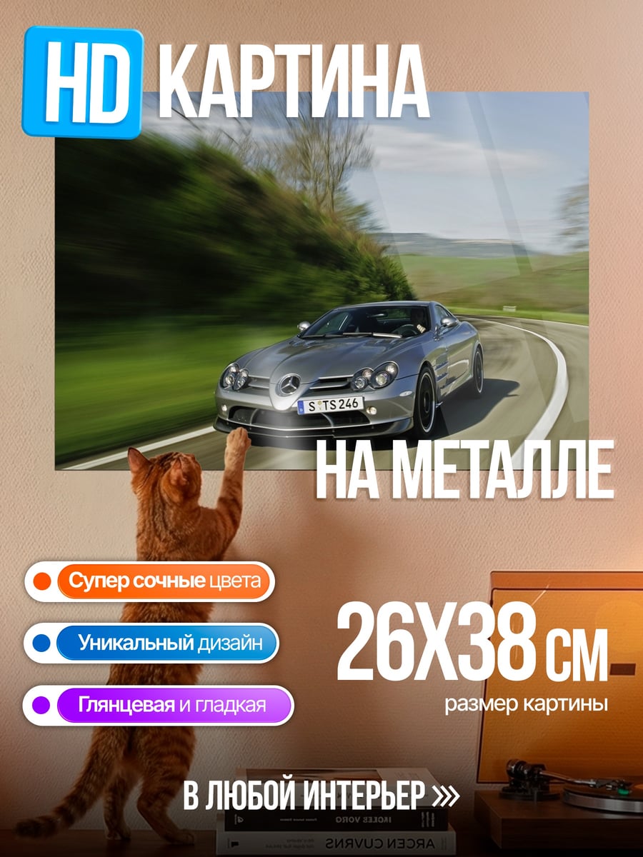 Картина на металле Серебристый спорткар