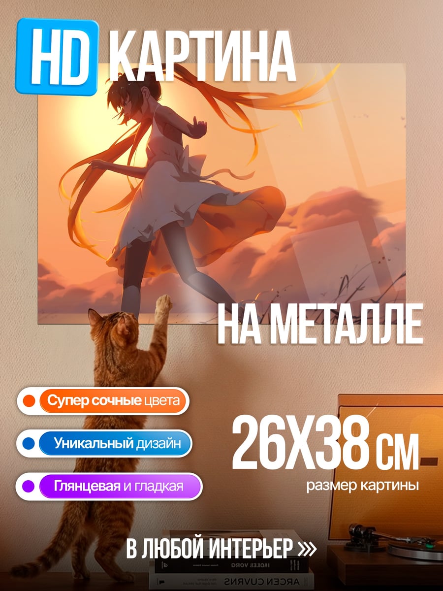 Картина на металле Девушка на закате