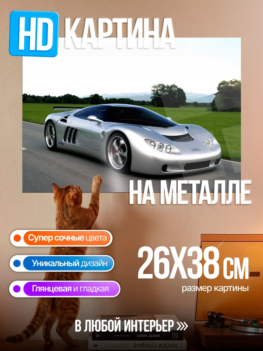 Картина на металле Серебристый спорткар