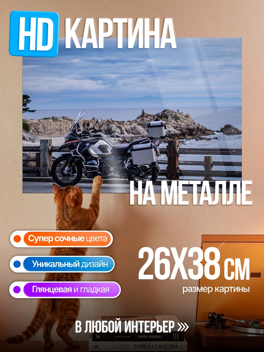 Картина на металле Мотоцикл у моря