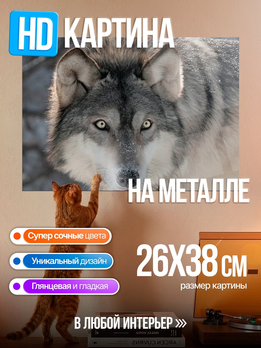 Картина на металле Волк в снегу