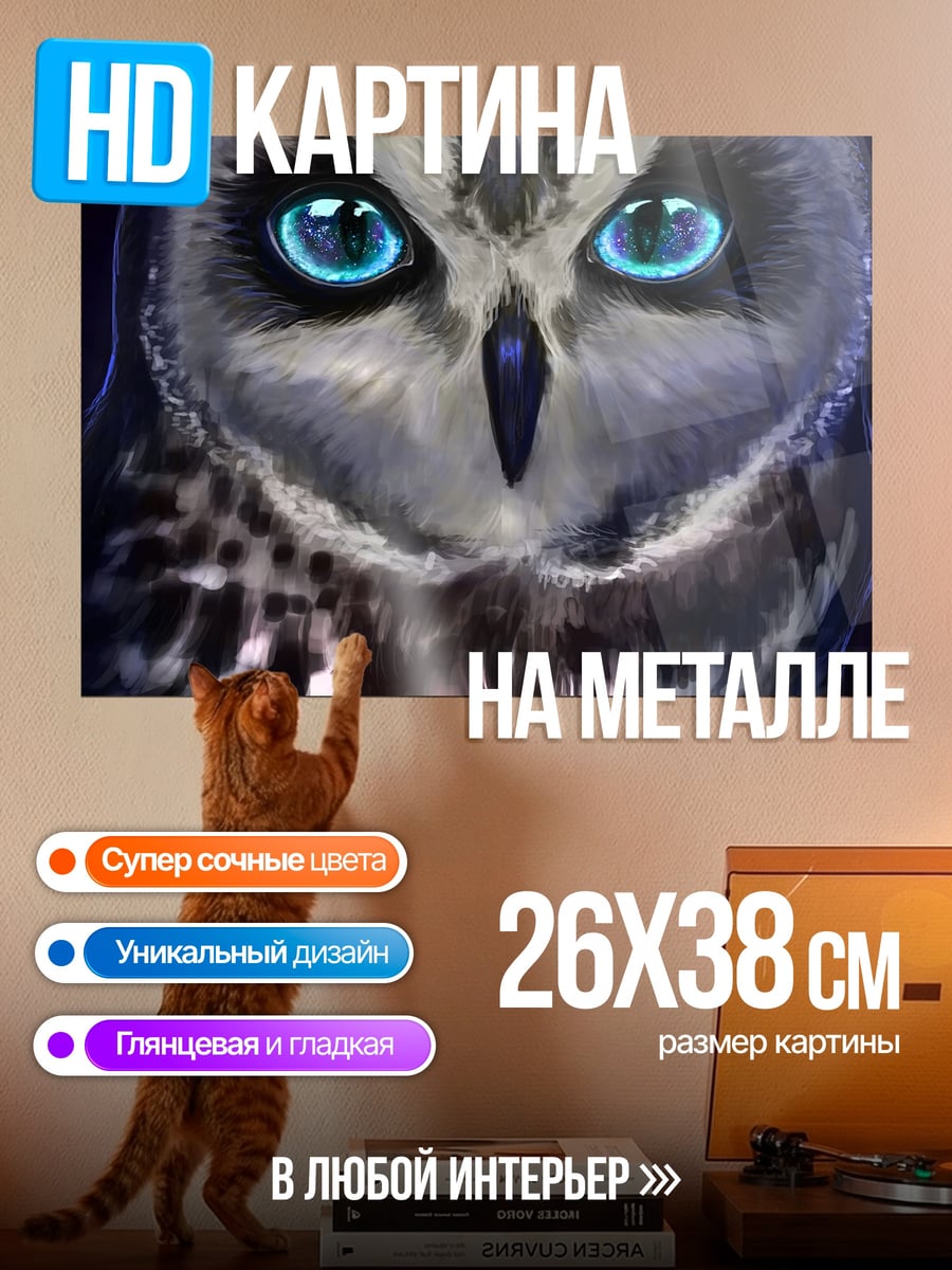 Картина на металле Сова с синими глазами