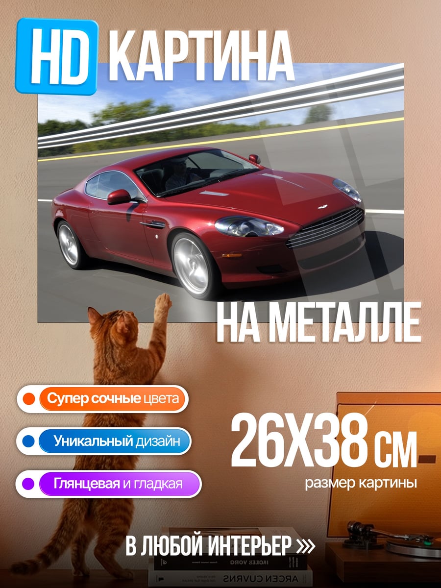 Картина на металле Красный спорткар на дороге