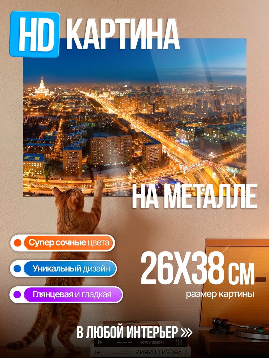 Картина на металле Ночной город Москва