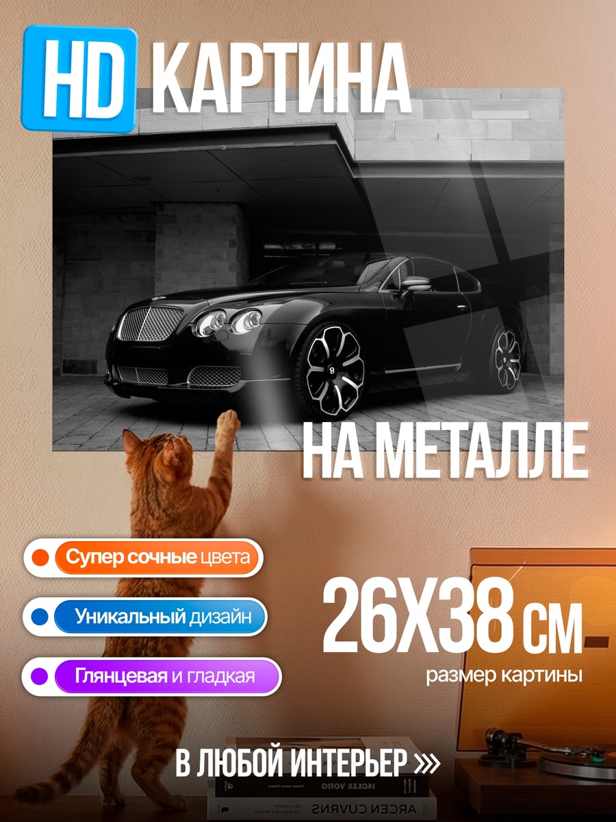 Картина на металле Черный Бентли