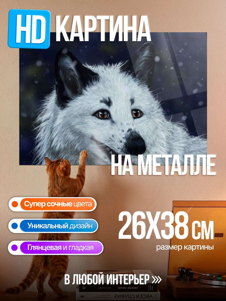 Картина на металле Белый волк