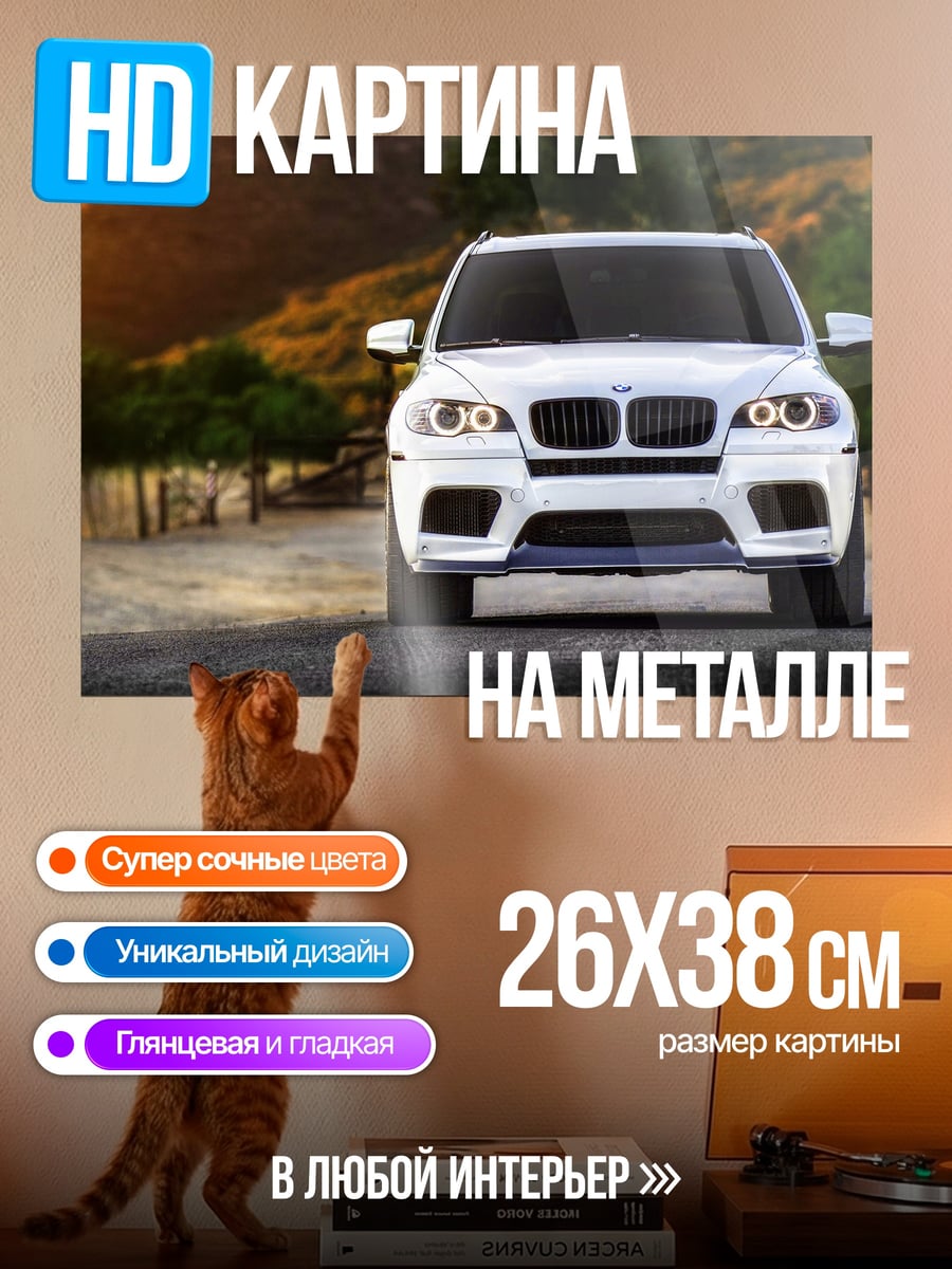 Картина на металле Белый внедорожник на дороге
