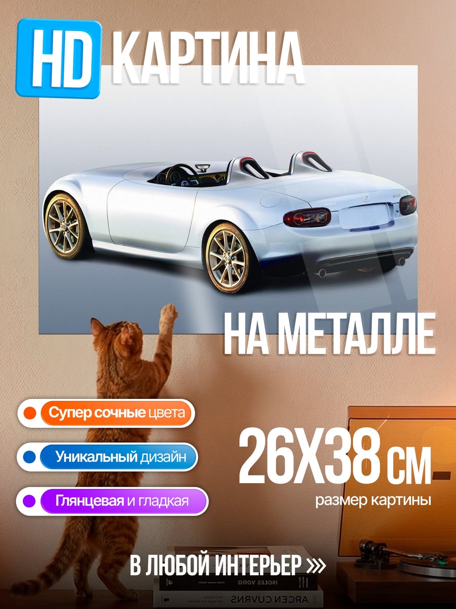 Картина на металле Белый родстер спорткар