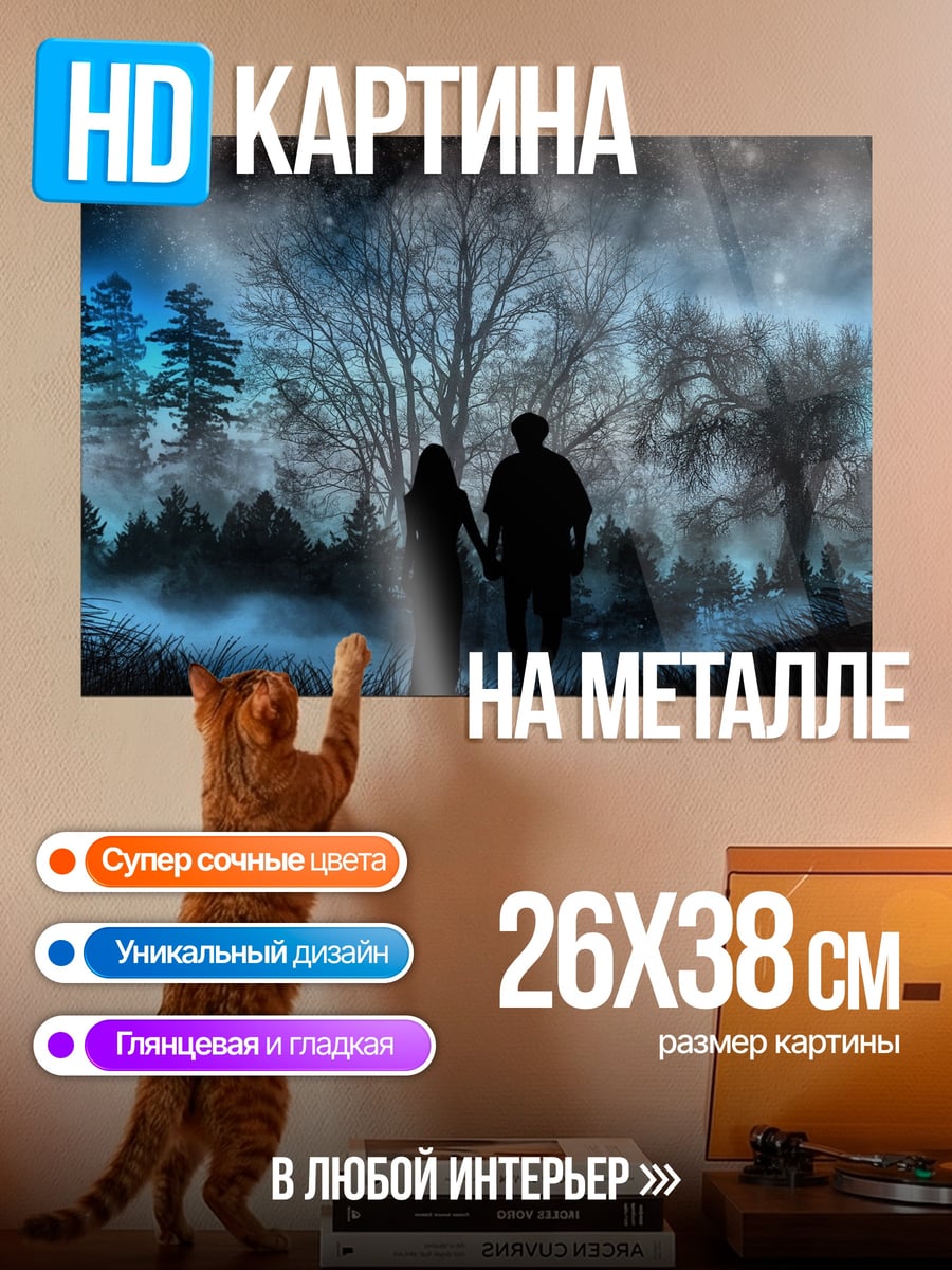 Картина на металле Пара в туманном лесу