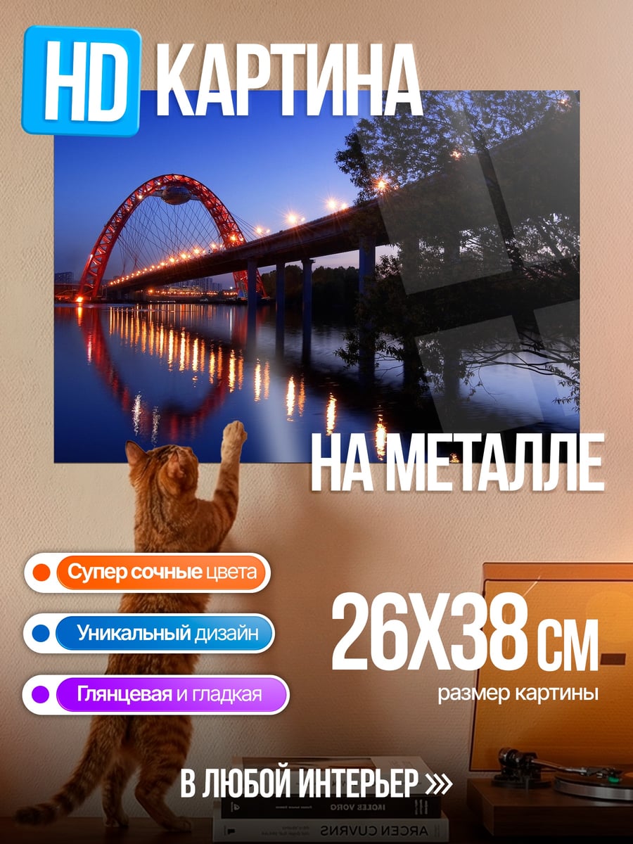 Картина на металле Мост ночью