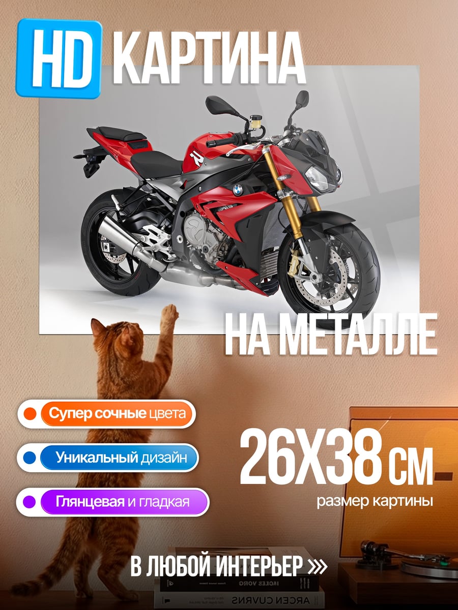 Картина на металле Красный мотоцикл