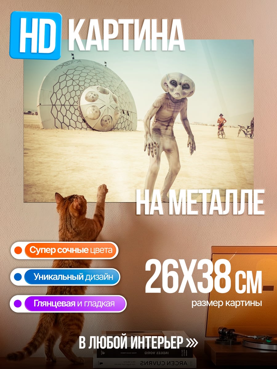 Картина на металле Пришелец на пустыре