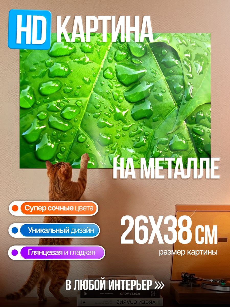 Картина на металле капли на листе