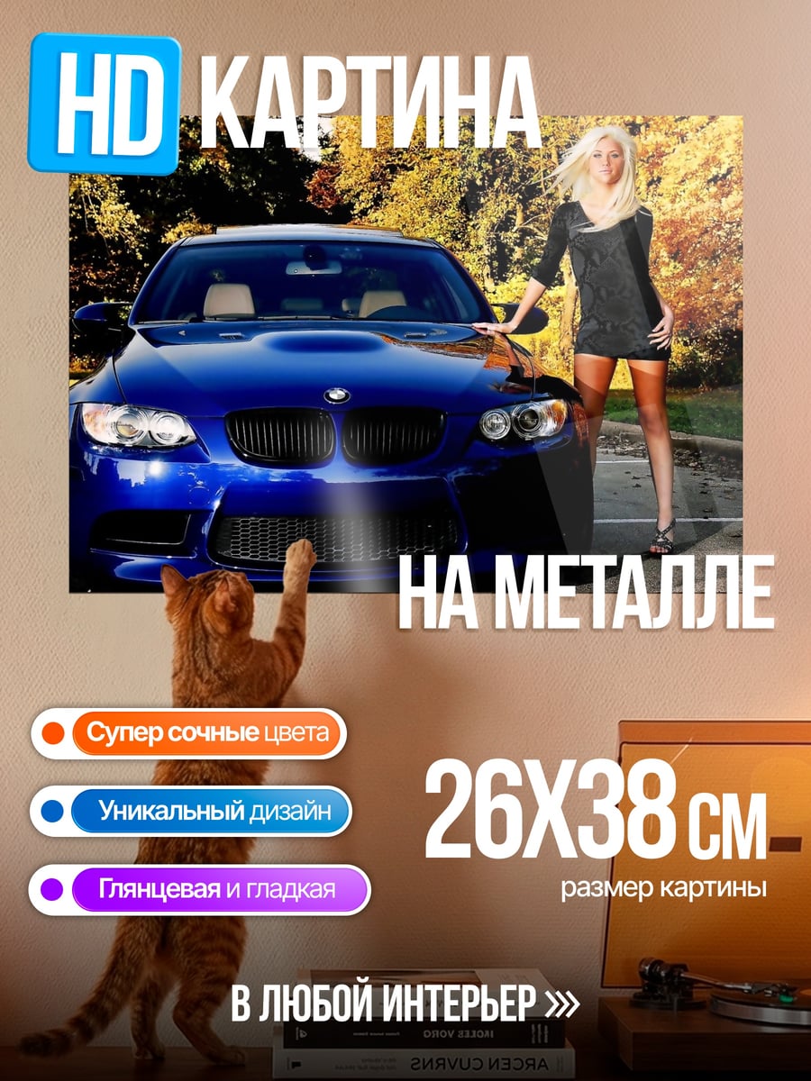 Картина на металле девушка и спорткар