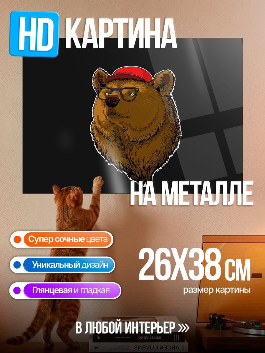 Картина на металле медведь в очках