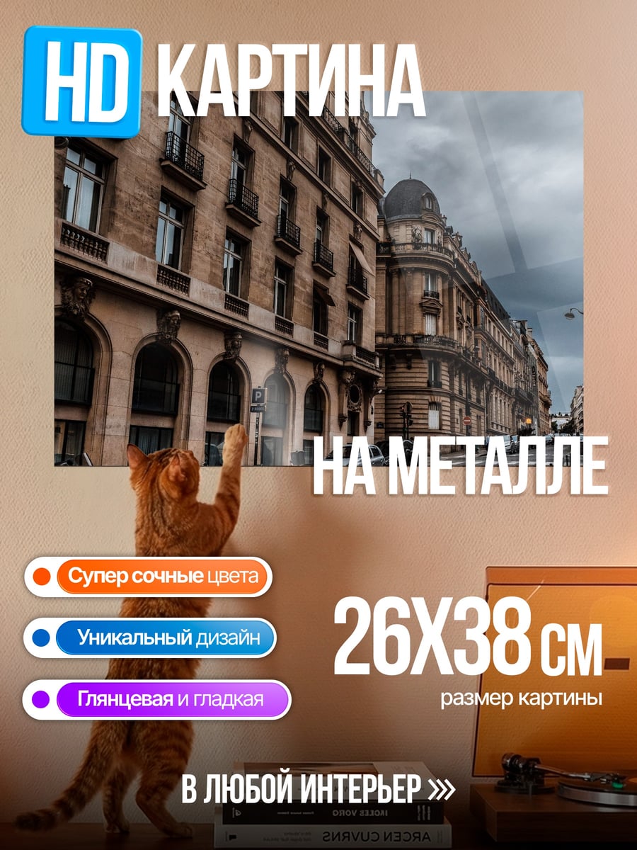 Картина на металле Парижская улица осенью