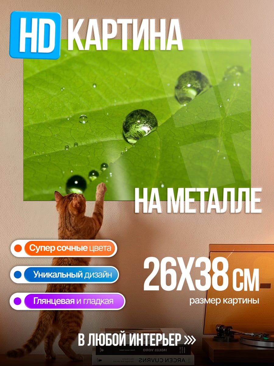 Картина на металле капли на листе