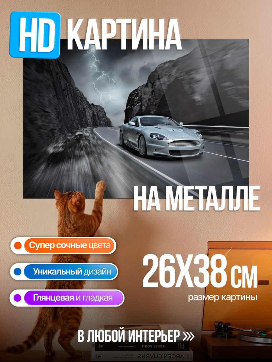 Картина на металле Серебристый спорткар дорога