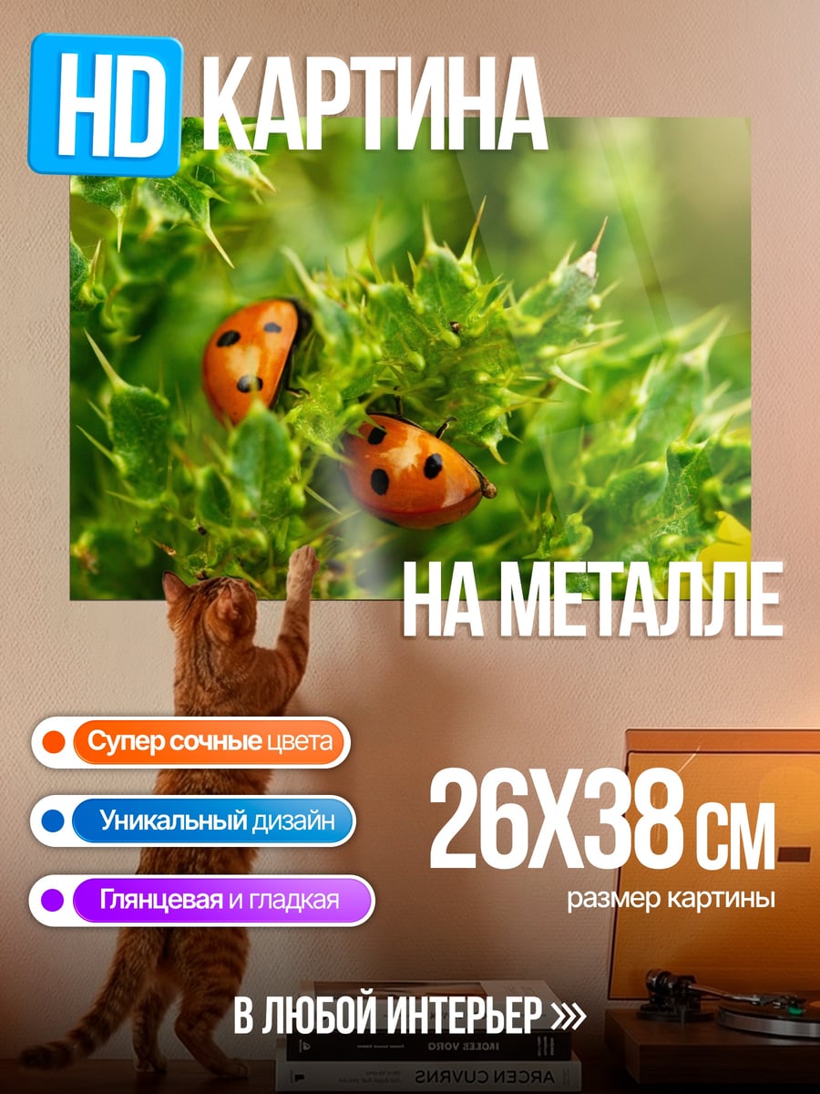 Картина на металле Две божьи коровки