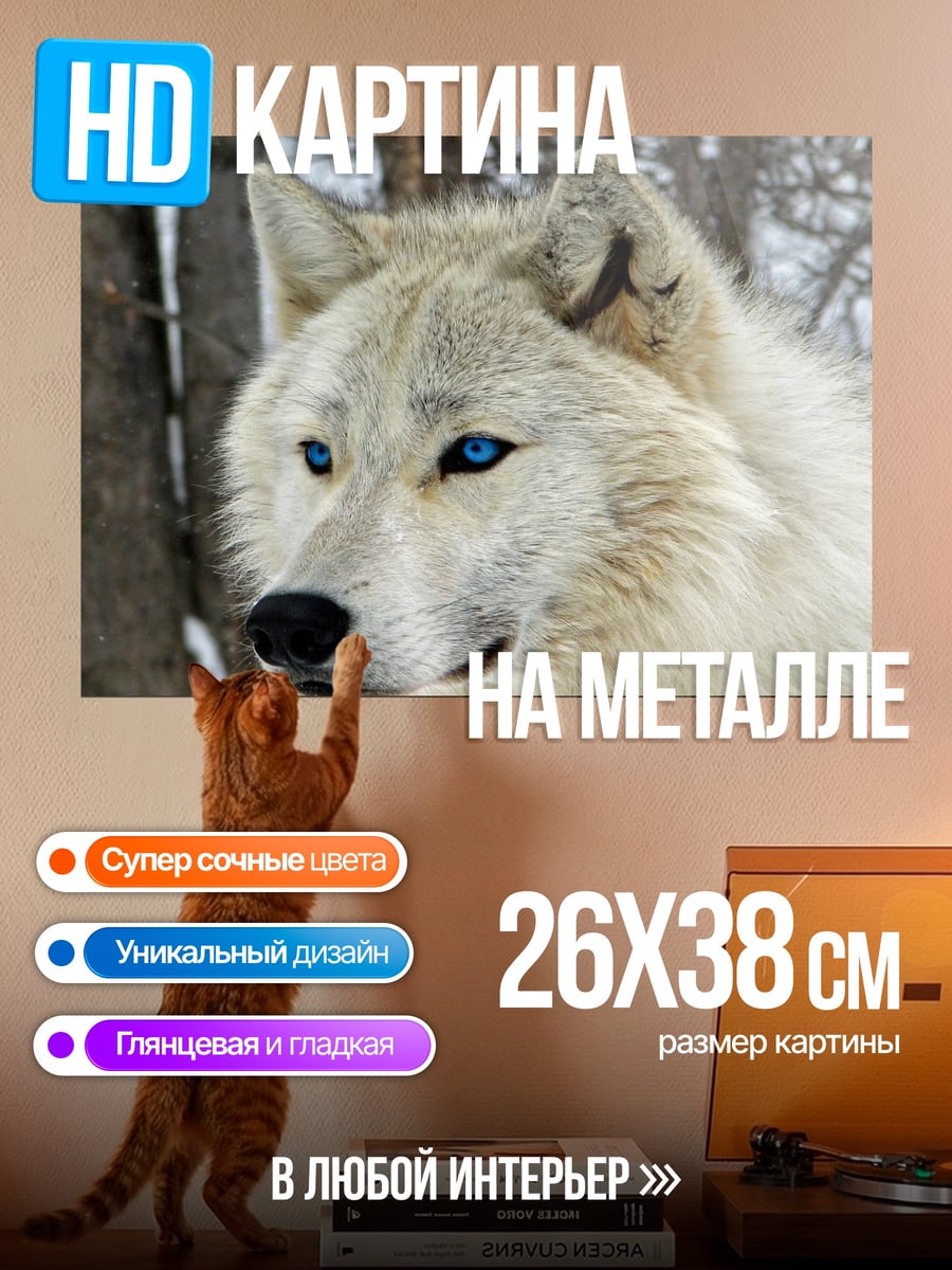 Картина на металле белый волк