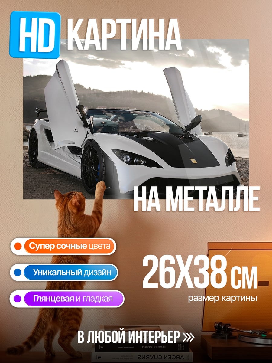 Картина на металле Белый спорткар