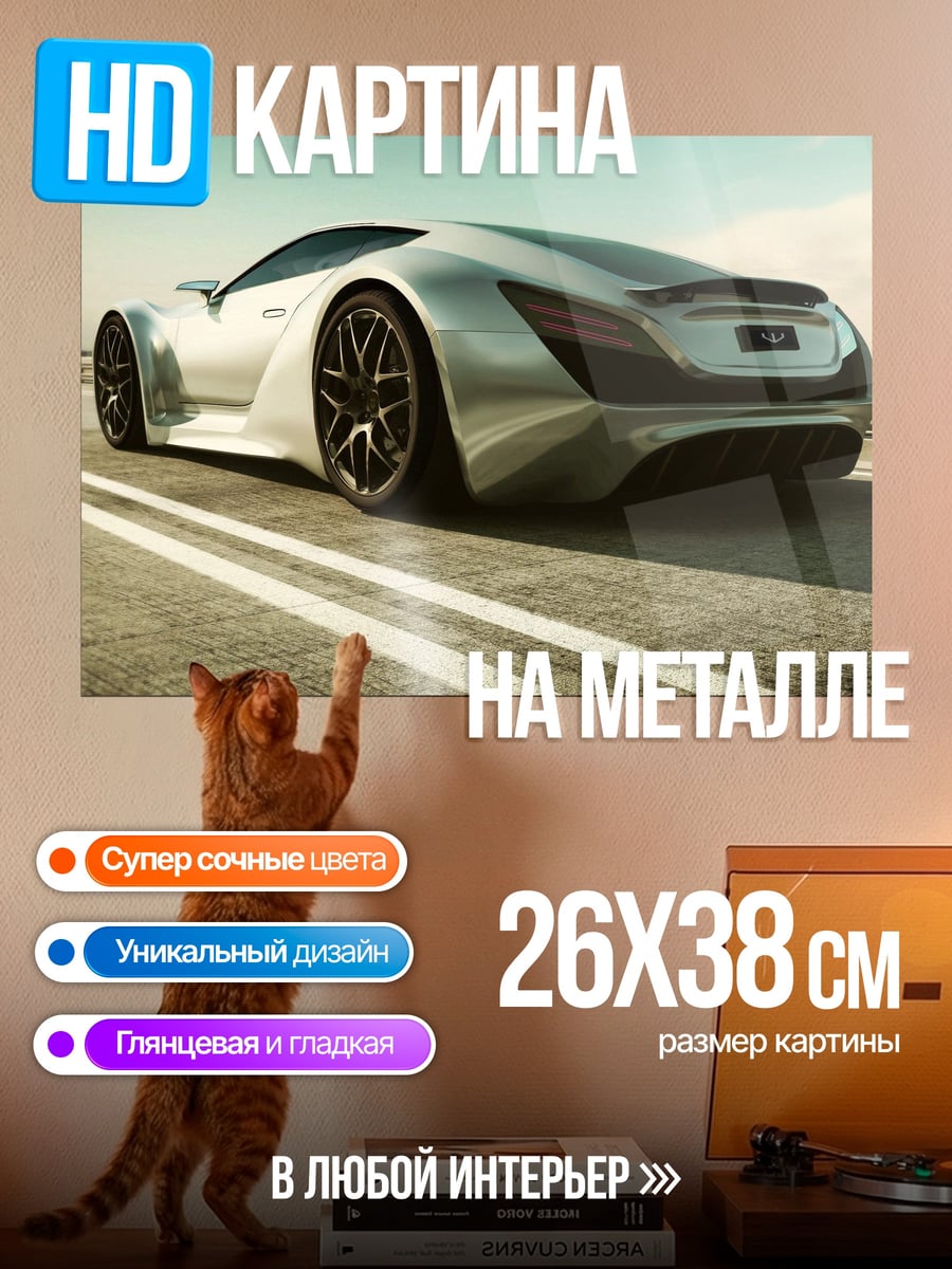 Картина на металле Серебристый спорткар