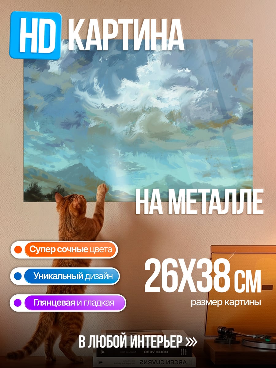 Картина на металле Облачное небо над равниной