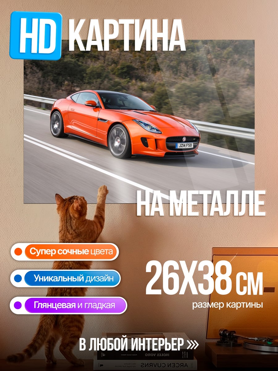 Картина на металле Оранжевый спорткар едет