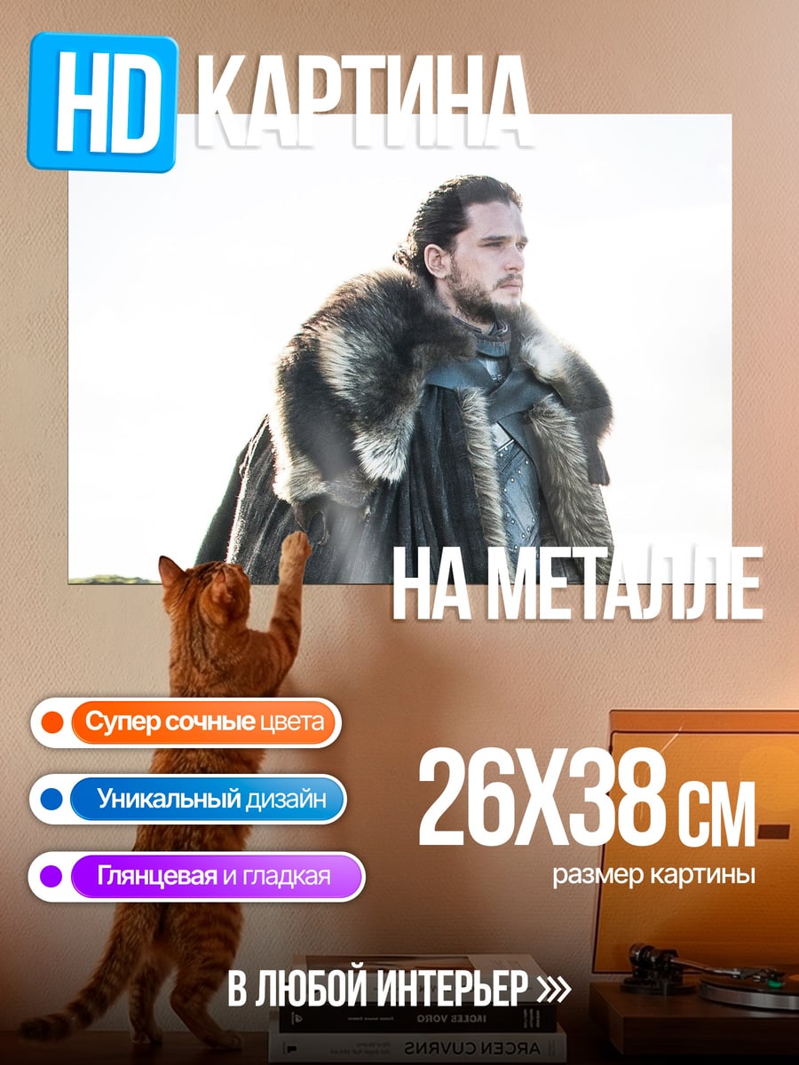 Картина на металле Джон Сноу в плаще