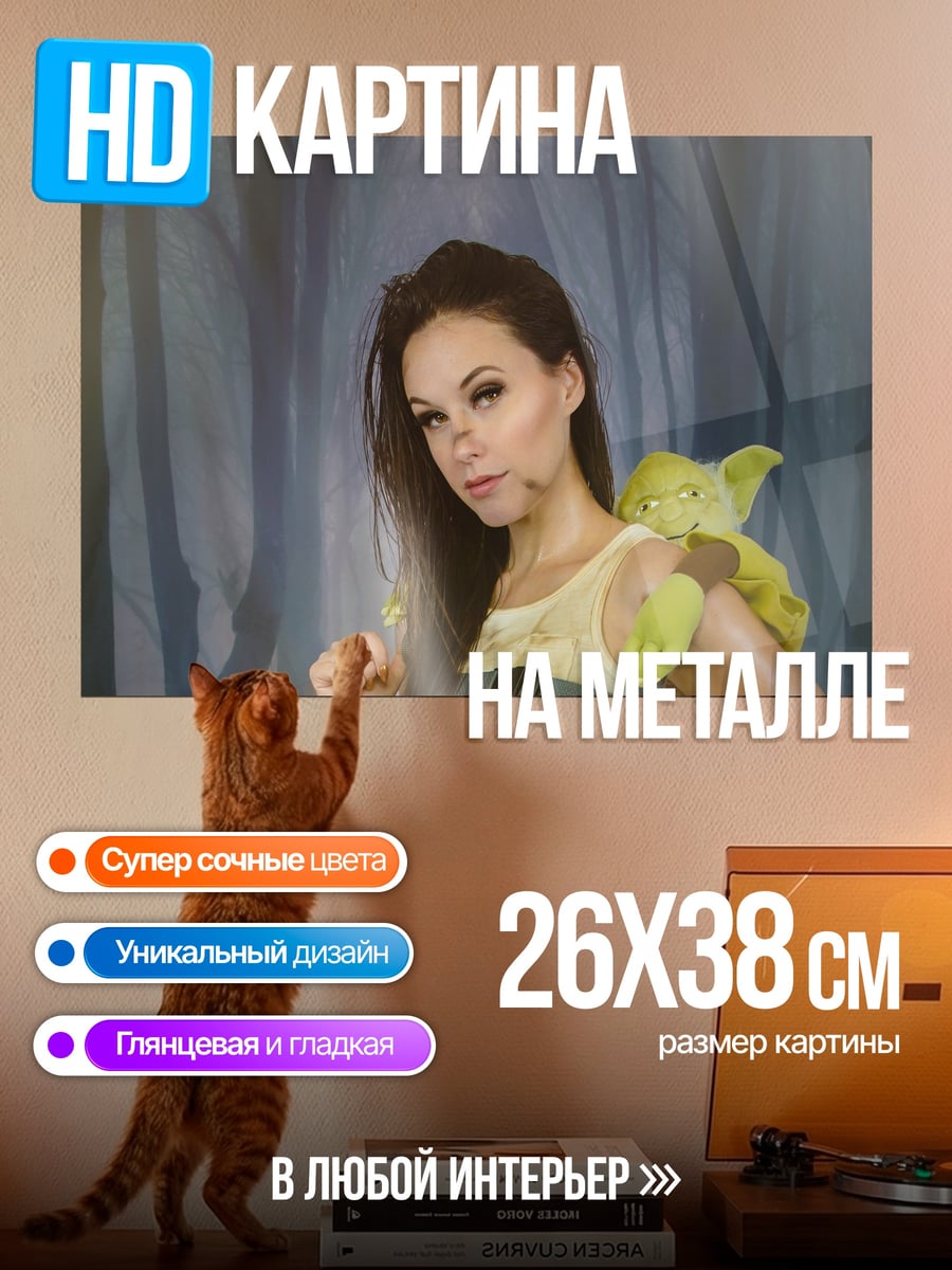 Картина на металле девушка с Йодой