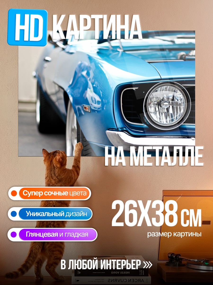 Картина на металле голубое купе