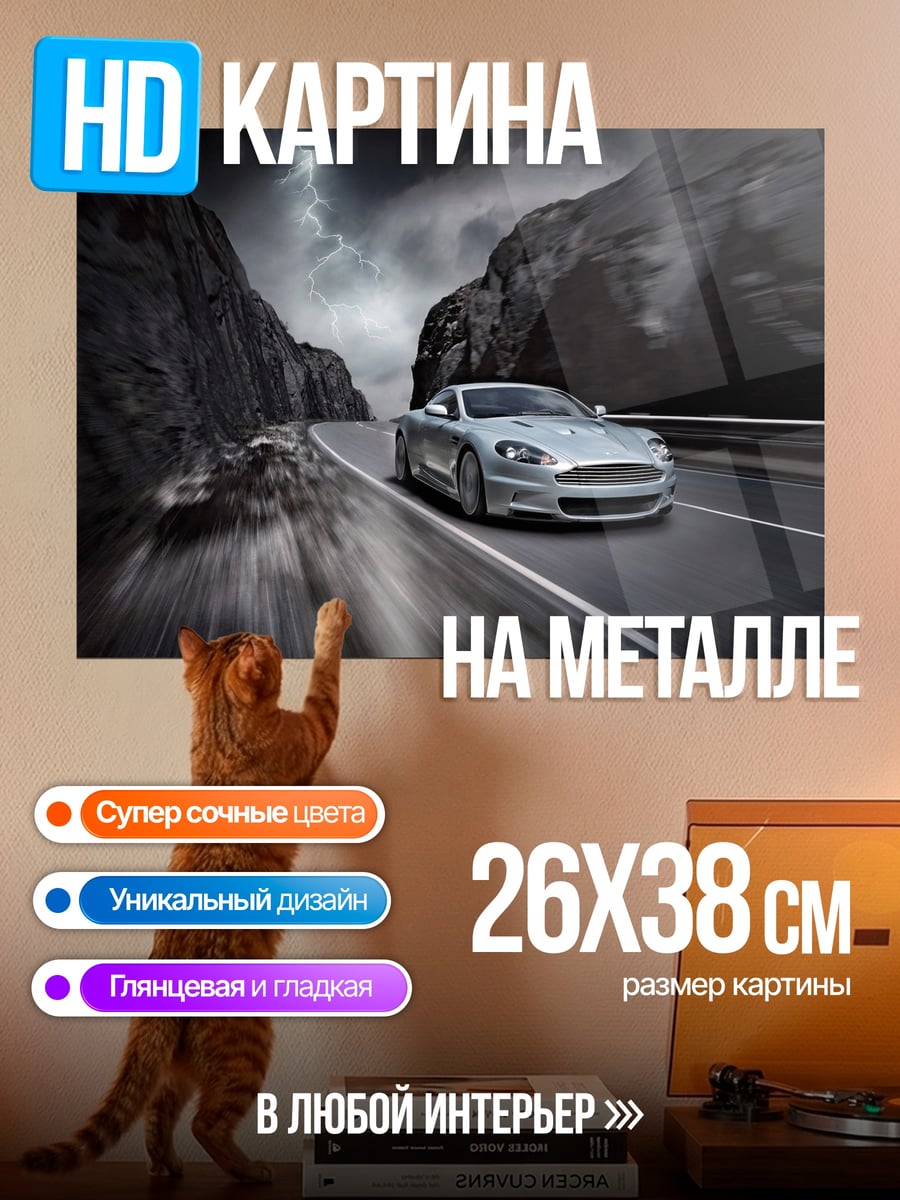 Картина на металле серебристый спорткар