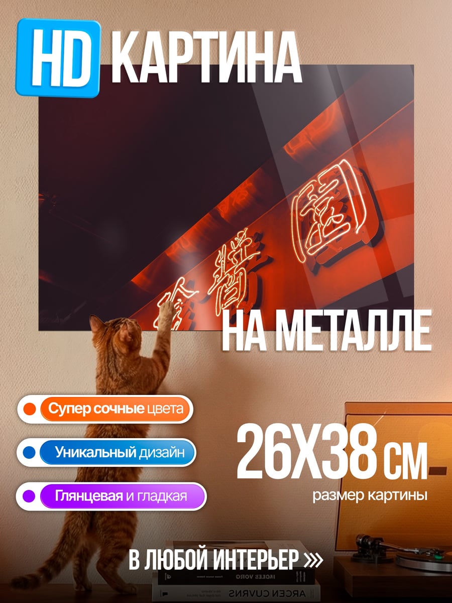 Картина на металле Неоновые иероглифы