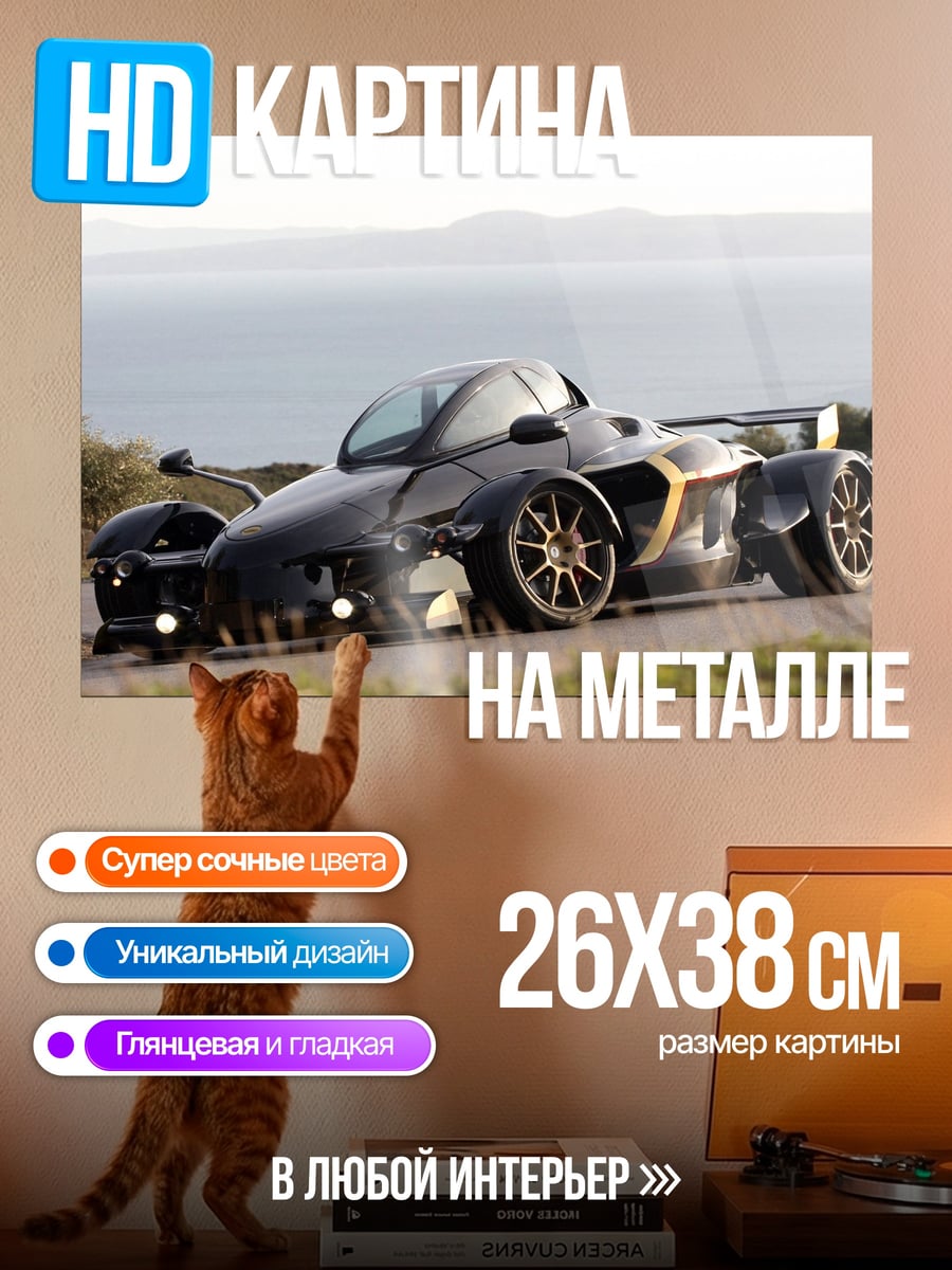 Картина на металле Спортивный автомобиль на дороге
