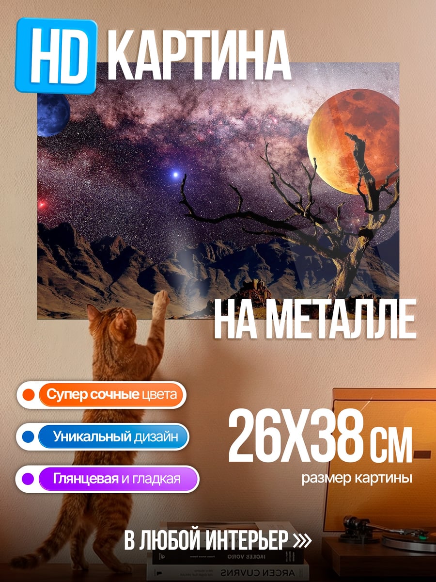 Картина на металле Космический пейзаж с планетами