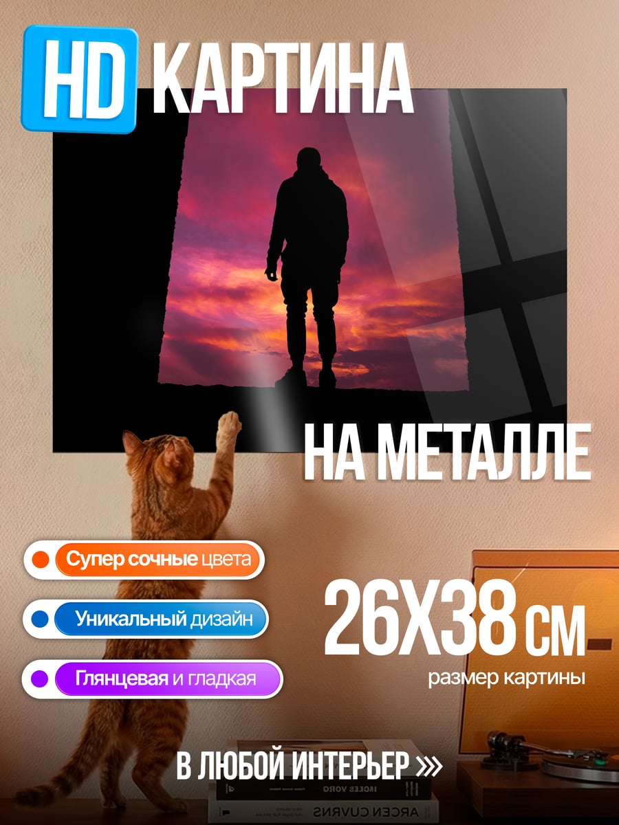 Картина на металле Одинокая фигура закат