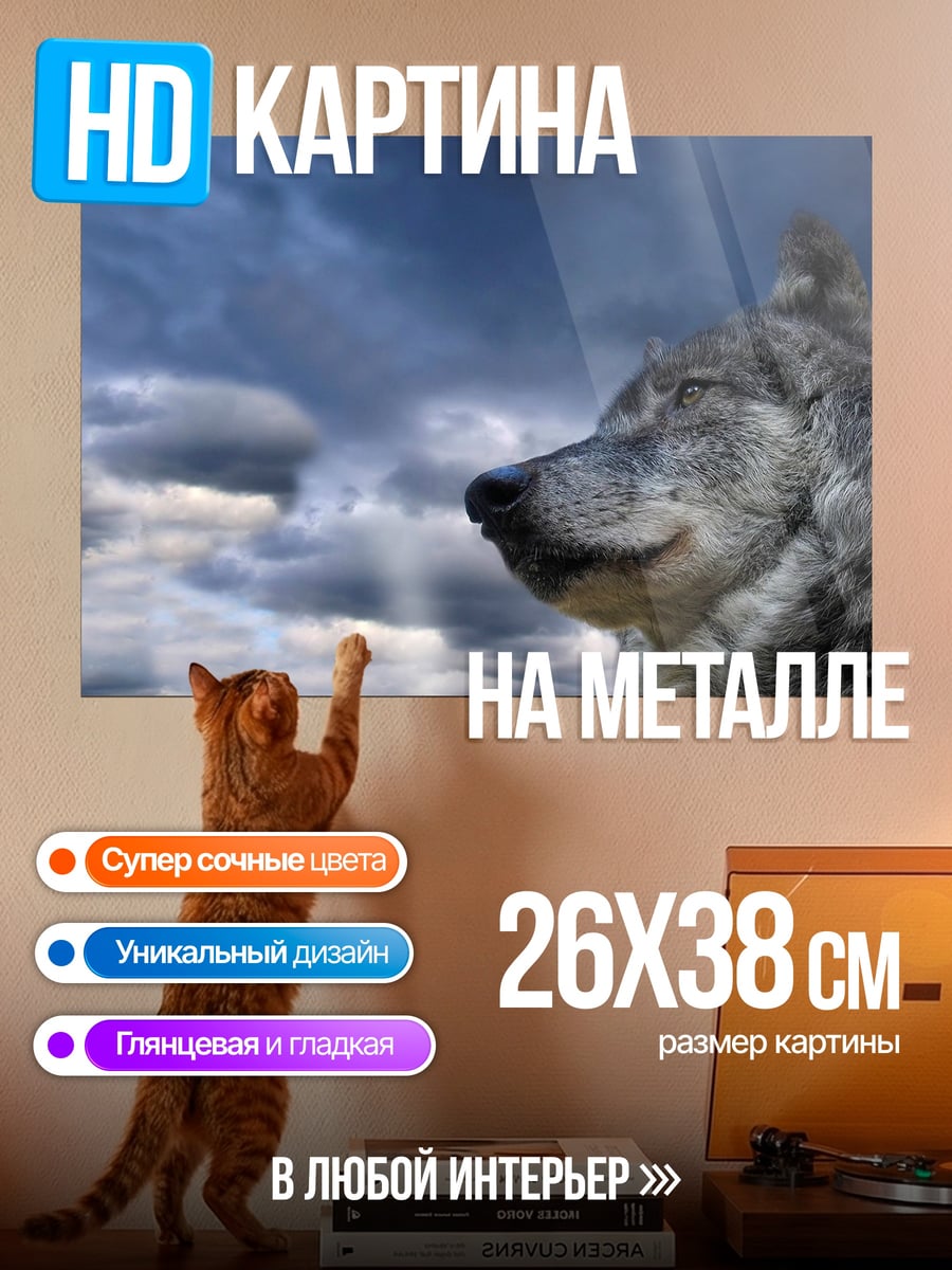 Картина на металле Волк на фоне неба