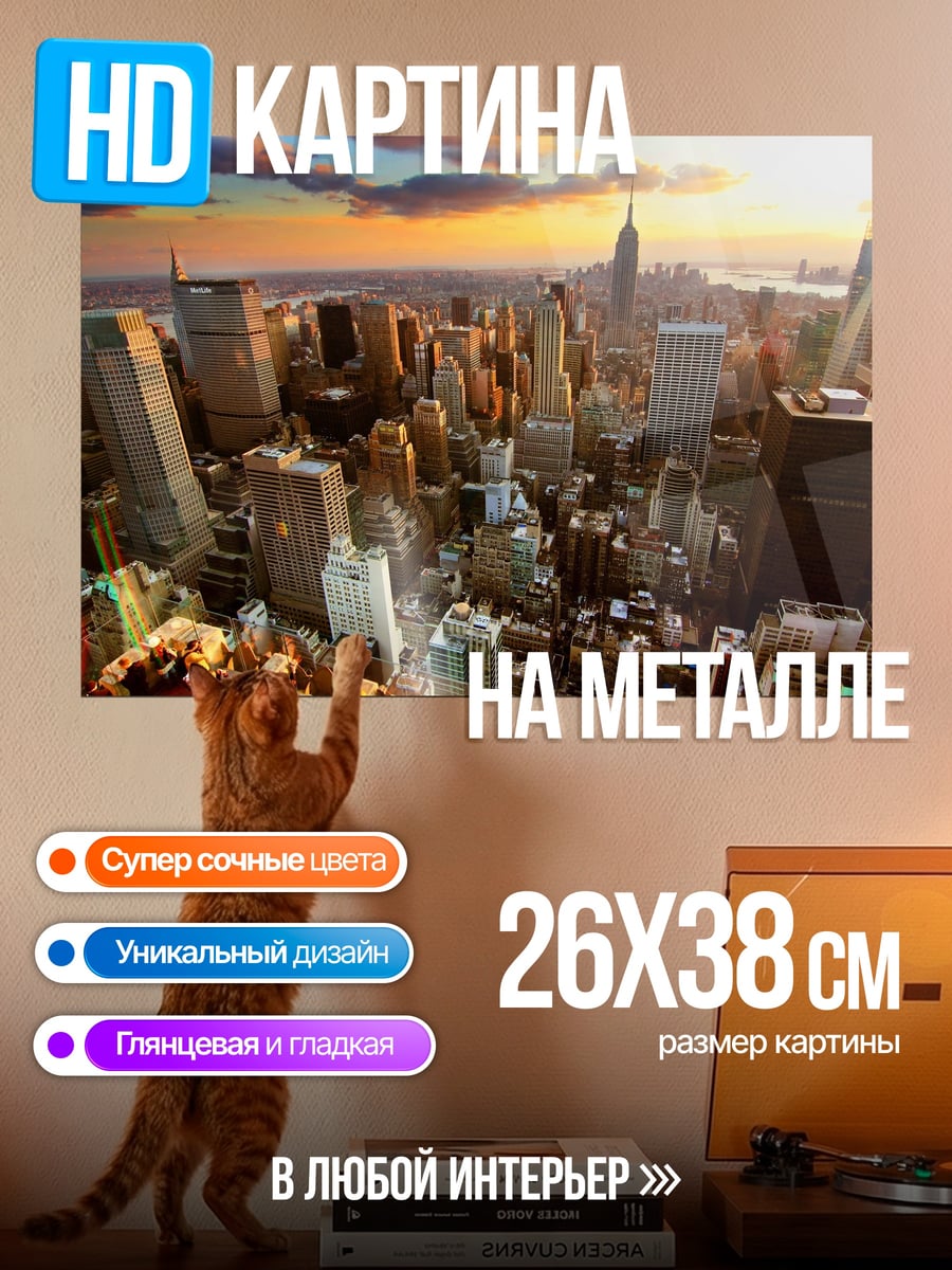 Картина на металле Нью-Йорк на закате