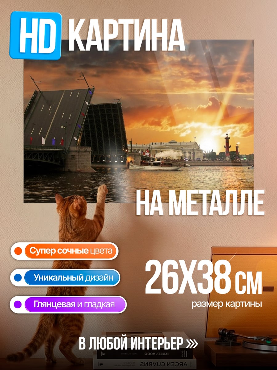 Картина на металле разводной мост закат