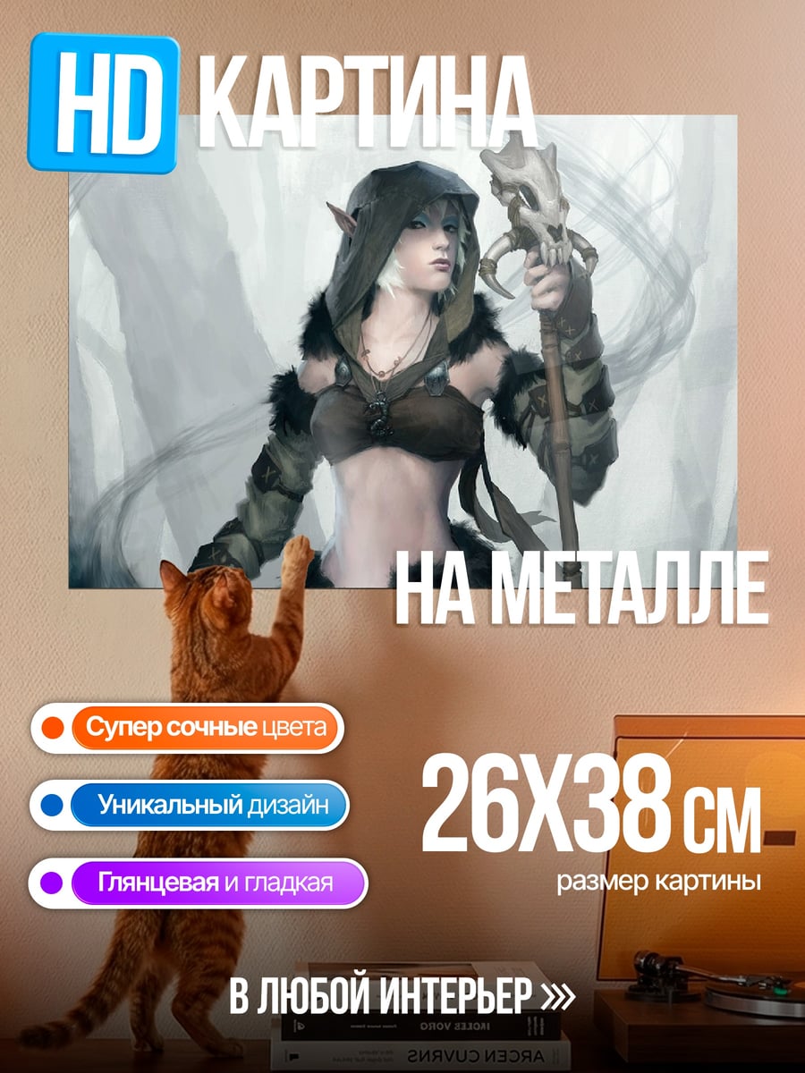 Картина на металле эльфийка с посохом